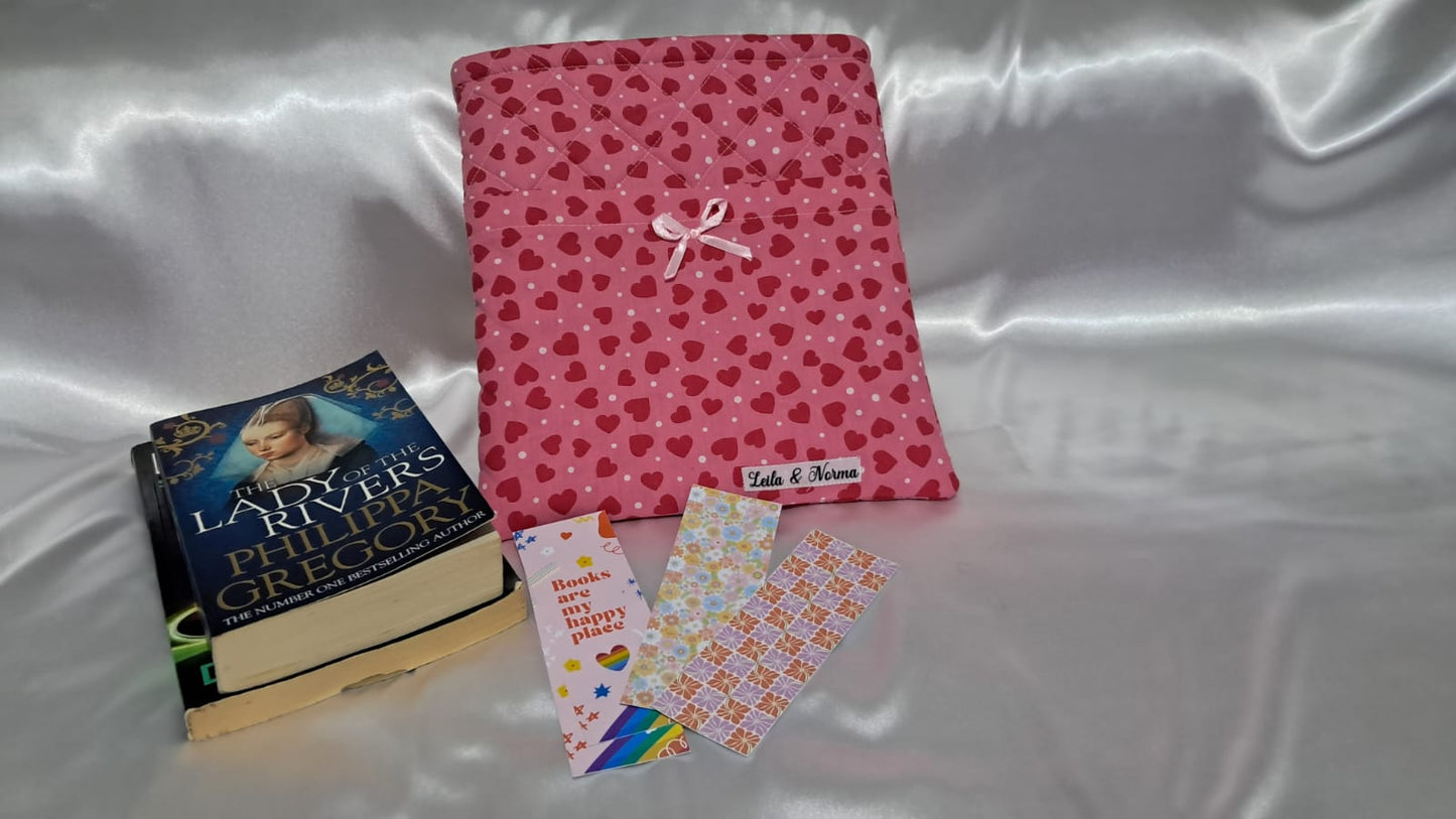 Hearts Galore Quilted Open Top Book Sleeve