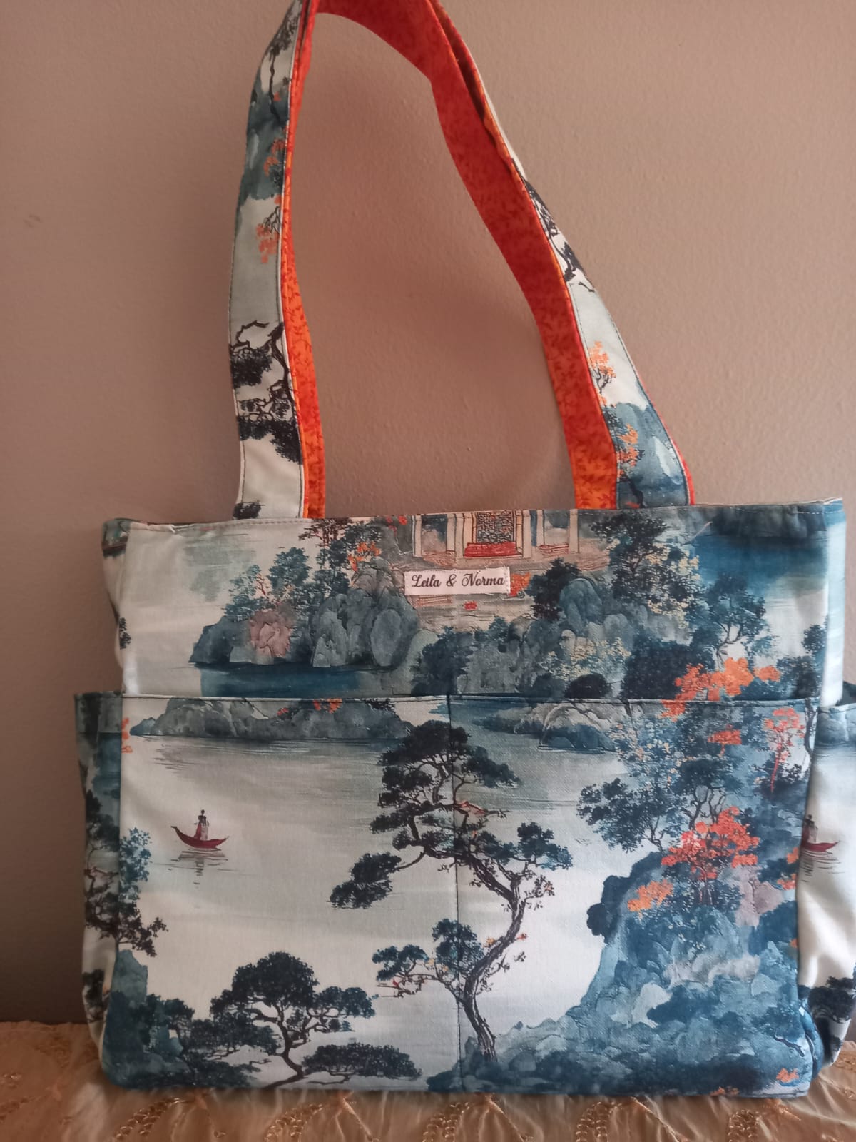 Chinoiserie Everyday Tote Bag with recessed zipper