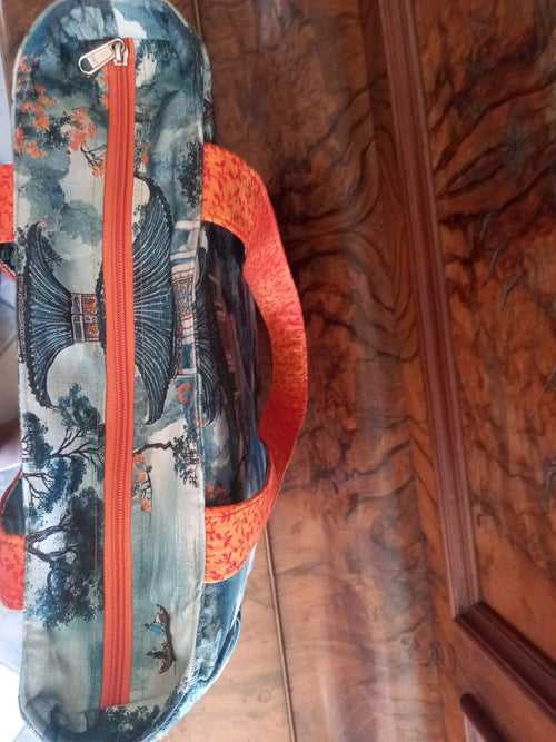 Chinoiserie Everyday Tote Bag with recessed zipper