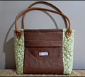 Leafy Green & Leather Zippered Tote Bag