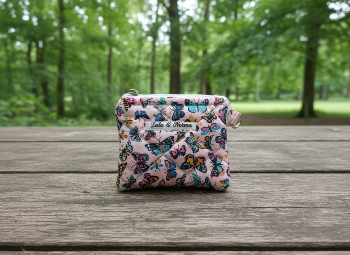 Butterfly Kaleidoscope in Pink Multi-Purpose Quilted Pouches