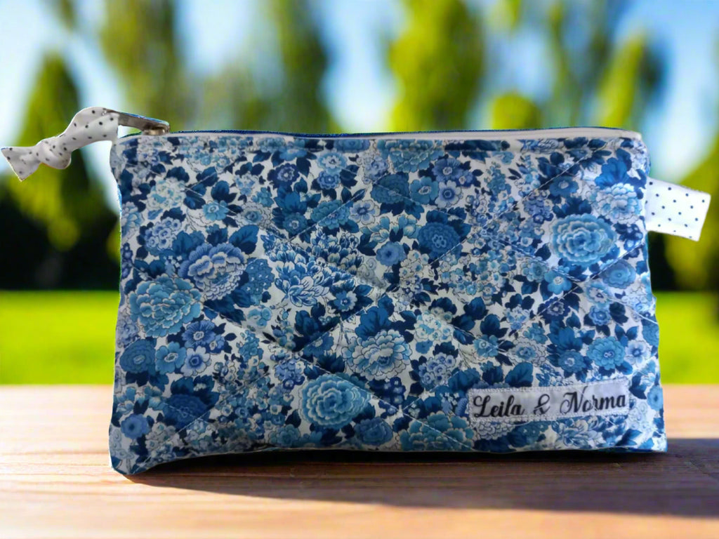 Vintage Blue Flowers Multi-Purpose Quilted Pouches