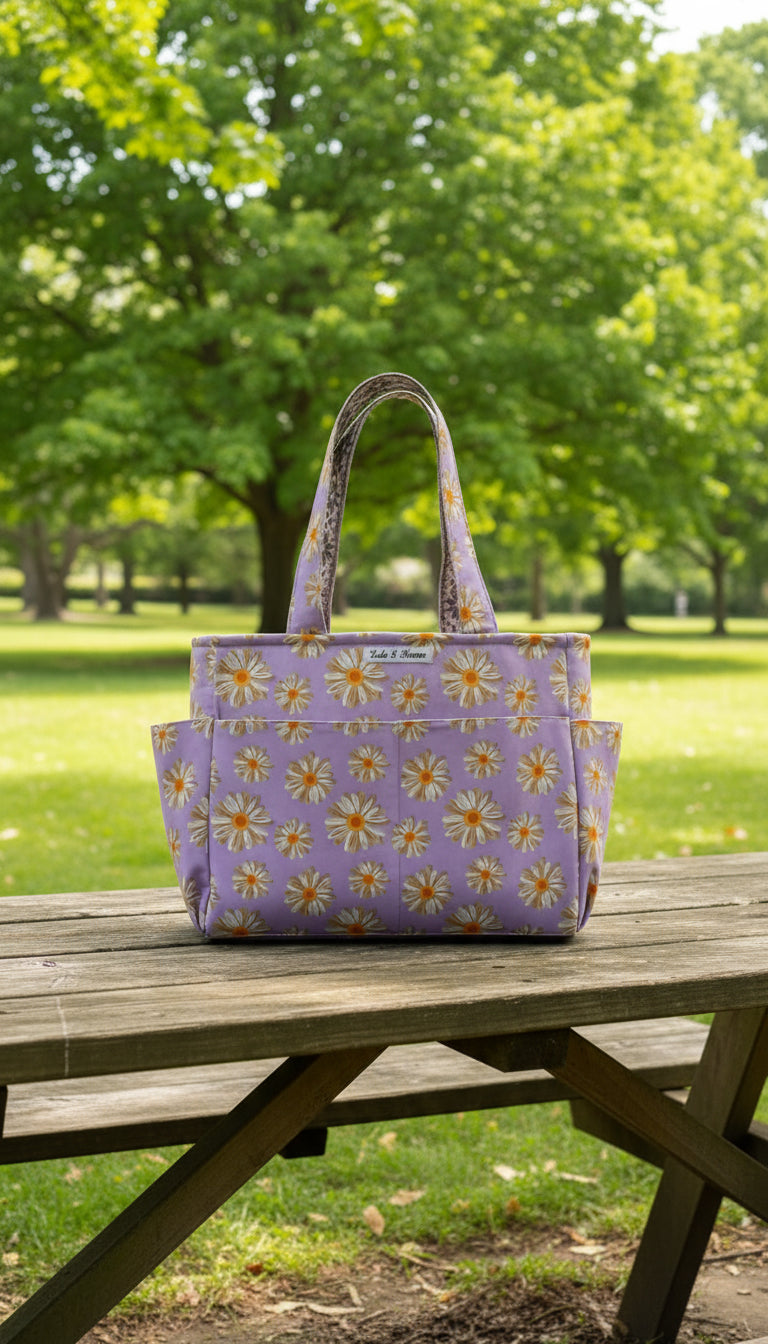 Daisies for Days Everyday Tote Bag with recessed zipper